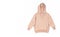 Female peach pink sweatshirt with pocket and hood  on white background. Fashionable women`s clothing, hoody, casual youth