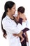 Female pediatrician holds newborn baby
