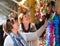 Female pensioners buying X-mas decorations