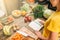 Female person cooking on the kitchen, organic food