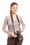 Female photographer holding a camera