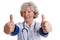 Female physician holding thumbs up