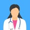 Female physician with stethoscope glyph. Vector illustration