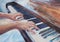 Female pianist hands and piano keys oil painting on canvas