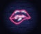 Female pink lips neon  illustration