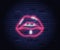 Female pink lips neon vector illustration