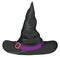 Female Pointy Witch Hat with Face, Ribbon and Buckle, Vector Illustration