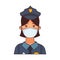 Female police worker profession using face mask