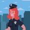 female policeman city street
