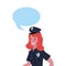 female policeman portrait speech bubble