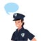 female policeman portrait speech bubble