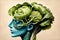 Female portrait with cabbage heads on a light background. Generative AI. Art.