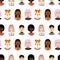 Female portrait seamless pattern. Women trendy faces, modern multi ethnic girls heads, european and african people, contemporary