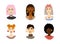 Female portrait set. Women trendy faces, modern multi ethnic girls heads. Blonde, brunette and red hair vector isolated avatars,