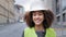 Female portrait worker profession close-up african american woman girl with curly hair civil engineer professional