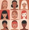 Female portraits of different nationalities, ethnicity. Girls faces avatars vector collection. cultural diversity concept women of