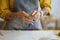 Female potter artist hands molding raw clay. Woman ceramist in apron prepare for shaping pottery