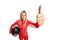 Female racer making a thumb up sign