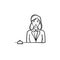 Female receptionist in a hotel with a reception bell hand drawn outline doodle icon.