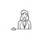 Female receptionist in a hotel with a reception bell hand drawn outline doodle icon.