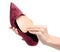Female red suede high heels shoes insole in hand