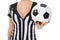 Female referee holding football