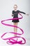 Female Rhythmic Gymnast In Professional Competitive Black Sparkling Starry Suit
