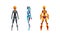 Female Robots in Various Poses Set, Side, Front and Back View of Cyborg Woman, Artificial Intelligence Concept Cartoon