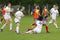 Female rugby players in action