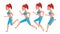 Female Running Vector. Animation Frames Set. Sport Athlete Fitness Character. Marathon Road Race Runner. Woman Side View