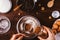 Female\'s hands sift cocoa powder into bowl