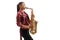 Female saxophonist performing