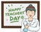 Female Science Teacher Celebrating Teachers\' Day, Vector Illustration