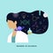 Female scientist head with long hair thinking about complex science knowledge vector illustration. International Day of Women and