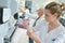 Female scientist performing tests in laboratory