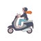 Female scooter rider - cartoon woman in helmet and sunglasses