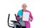Female senior with clipboard train with fitness machine