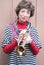 Female senior jazz trumpet player.