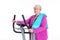 Female senior train with fitness machine