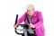 Female senior with train with fitness machine