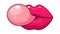 Female sexy lips. Pink girl mouth with gum bubble. Cartoon isolated fashionable sticker, vector glamour patch for