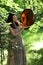 Female shaman doing ritual of summoning spirits