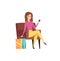 Female Shopaholic Woman with Mobile Phone Vector