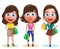 Female shopping vector characters set. Woman holding shopping bags