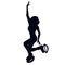 Female silhouette doing grape wine exercise in kangoo jump boots. Girl dancing in bounce shoes during HIIT