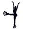 Female silhouette doing leg swing forward in kangoo jump boots. Girl dancing in bounce shoes during HIIT