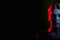 Female silhouette portrait neon light scared woman