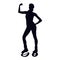 Female silhouette posing with her bicep curled in kangoo jump boots. Girl dancing in bounce shoes during HIIT