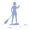 Female silhouette on stand up paddle board. SUP.