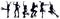 Female silhouettes doing exercises in kangoo jump boots like knee up, jacks, pendulum, seethes, squat, leg swing
